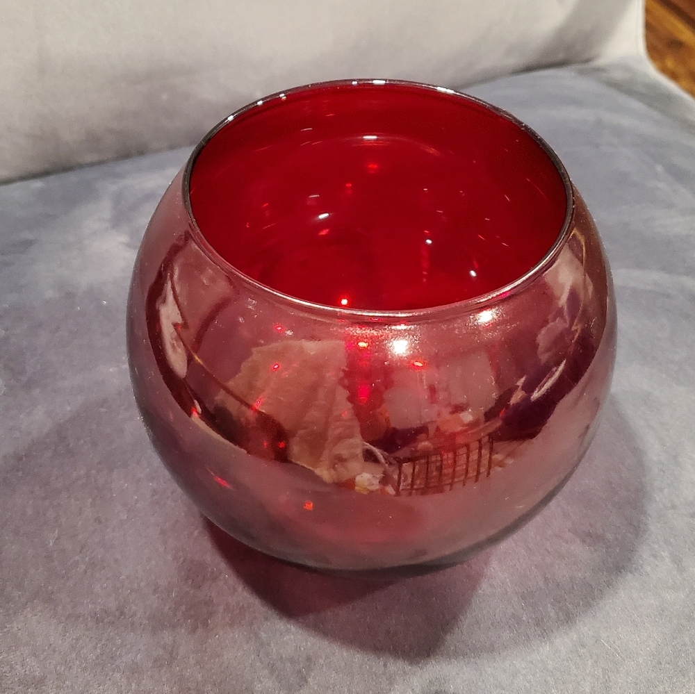 Red Glass Fishbowl Vase